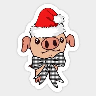 Christmas Teacup Pig Mini Piglet in Santa Hat with Buffalo Plaid Bow Sticker